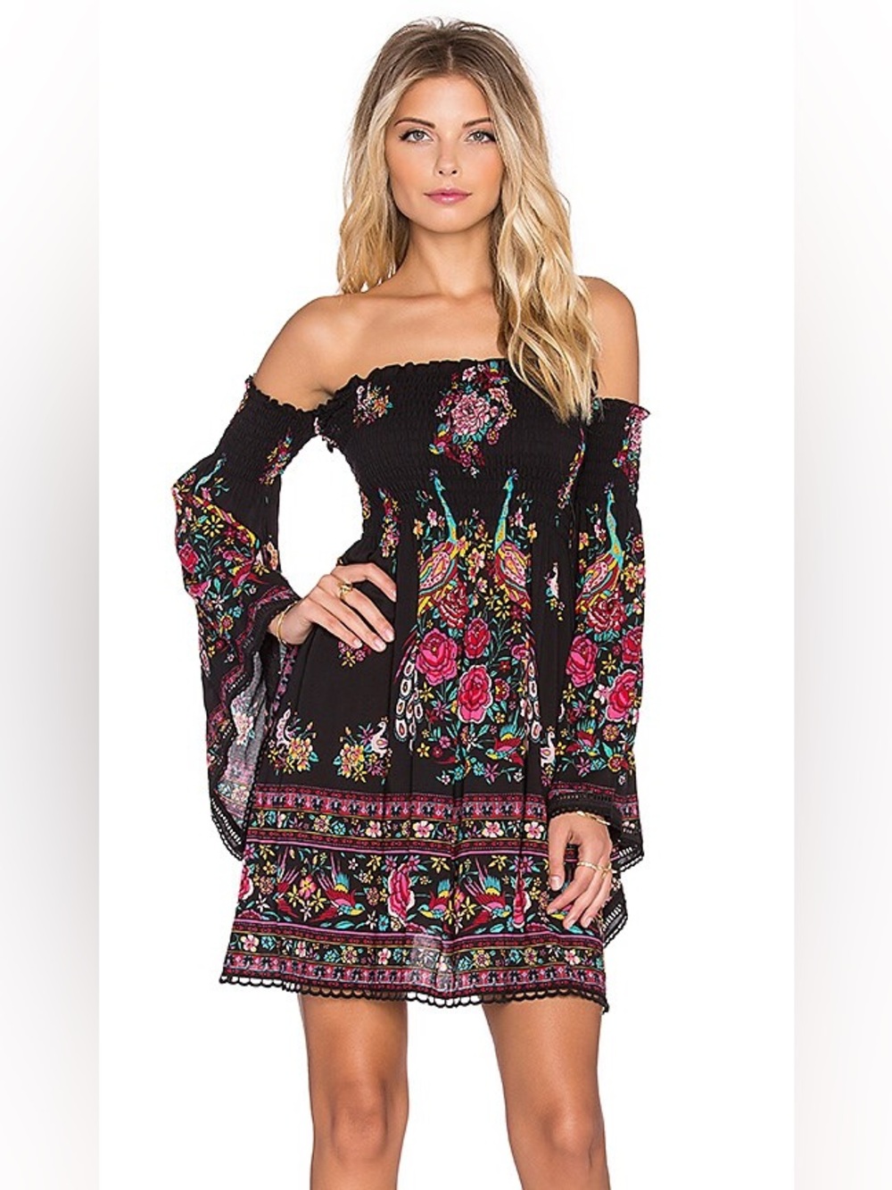 Spell Hotel Paradiso Bell Sleeve Mini Jet Print